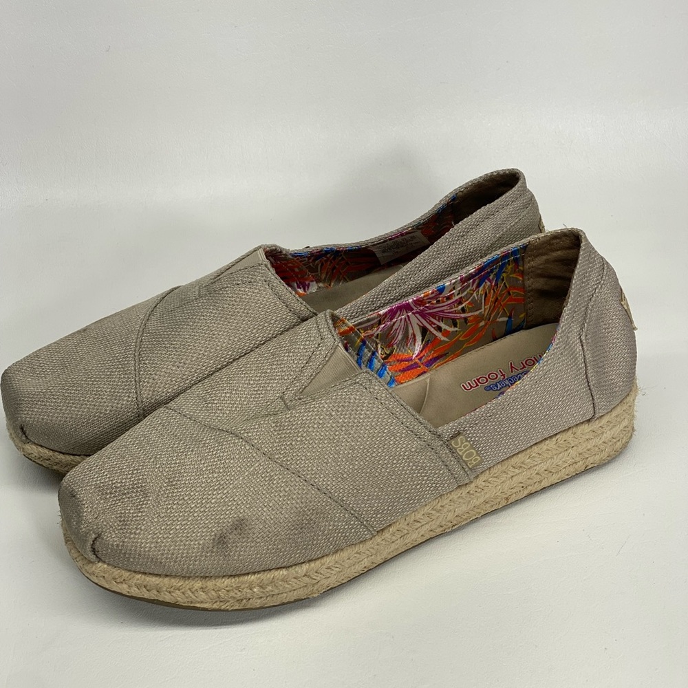 Skechers Bobs Women's Taupe Espadrille Wedge Slip On Shoes Size 10 34101.